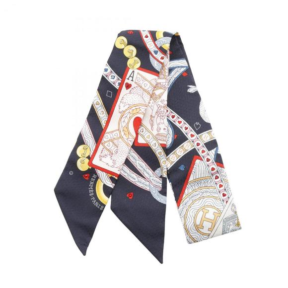 Hermes Hermès Dame de Coeur Twilly Scarf, Silk with Rhinestones, Women's, Nav... - Picture 1 of 4